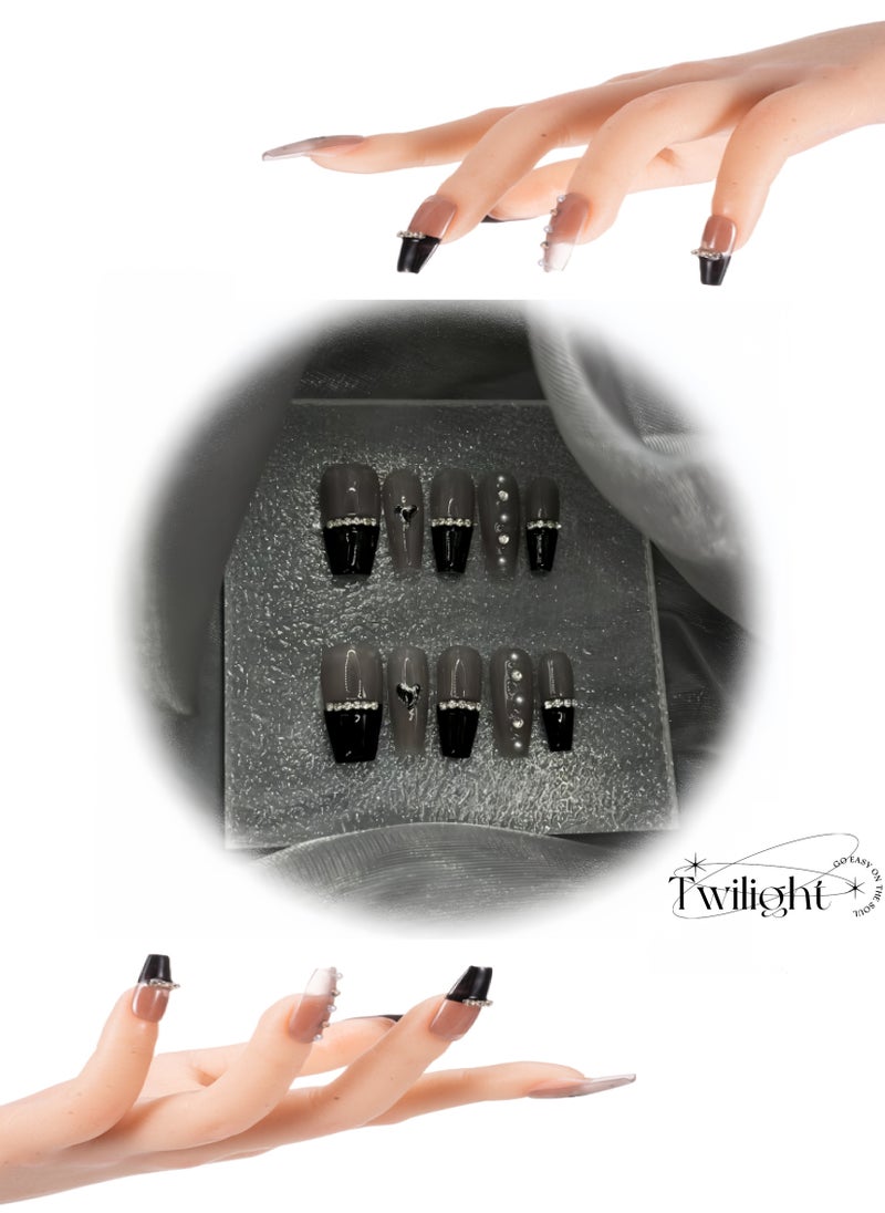 Generic Nail Kit Gift Set for Women,Press on Nails for Make up Gifts,Handmade Fake Nail,Manicure Sets,Fake Nails for Women (Black-Twilight)  - Image 1
