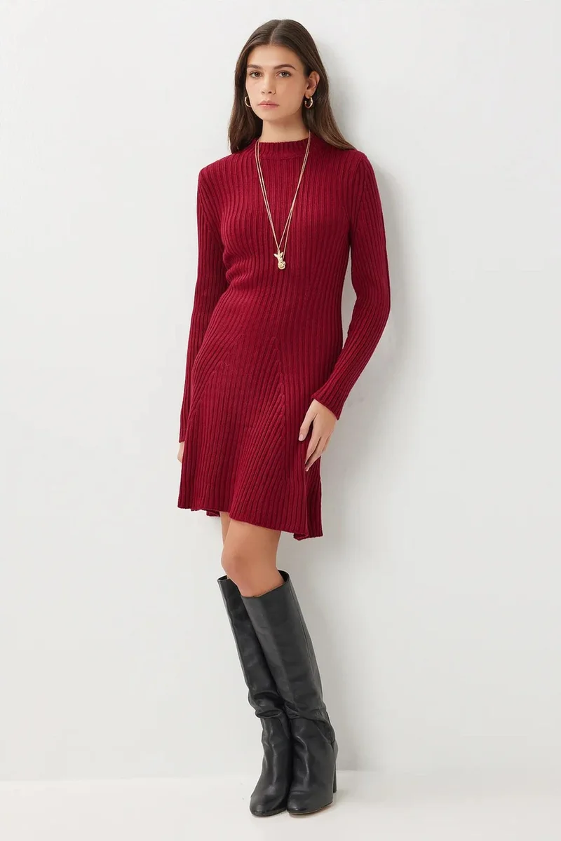 Happiness İstanbul ISTANBUL Ribbed A-Line Knit Mini Dress