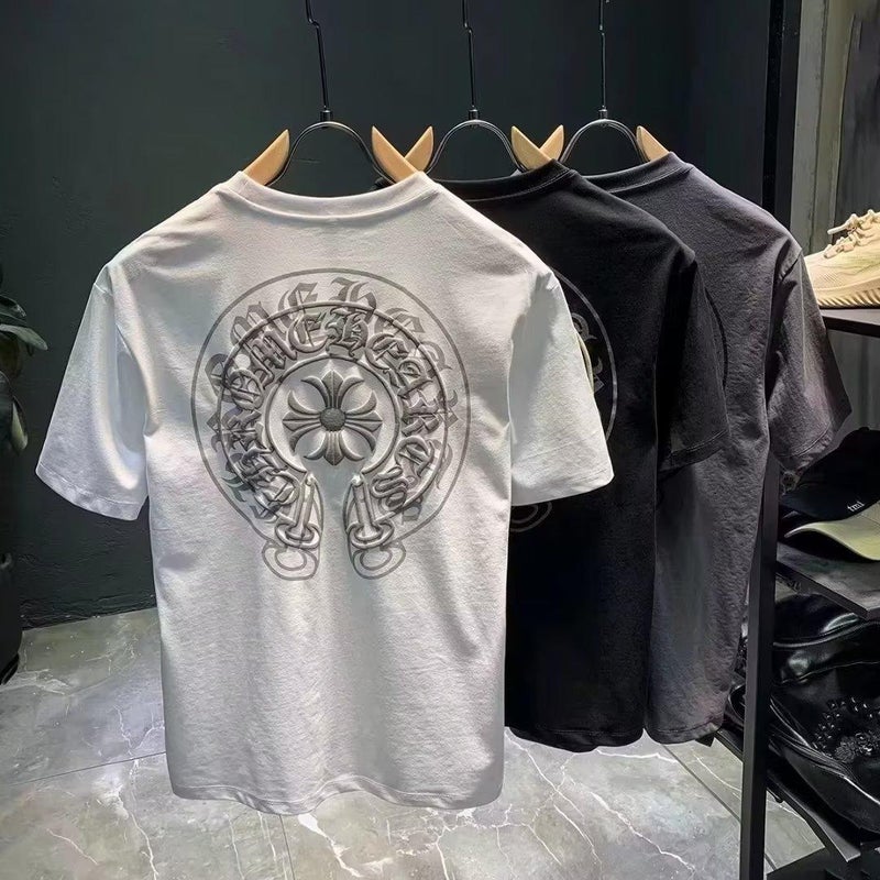 تي شيرت قصير الأكمام للرجال 2024 يورو موضة صيف 2023 فضفاض مطبوع أبيض - Image 1