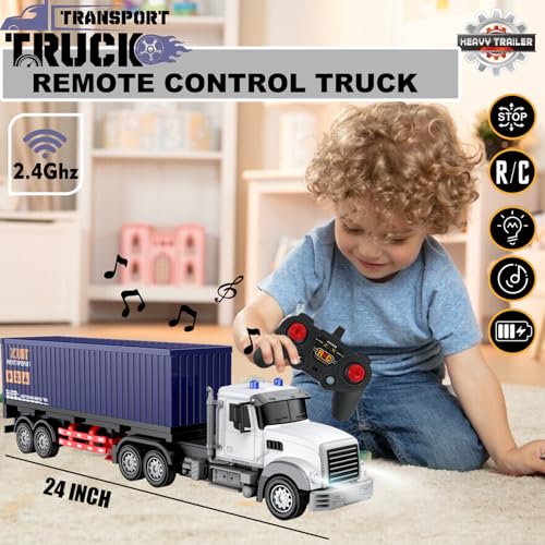 CALEST Remote Control Semi Truck with Trailer 24 Inch Semi Truck Toy for Kids124 Container Truck with LED Lights Music Great Gift for Boys Girls - Image 5
