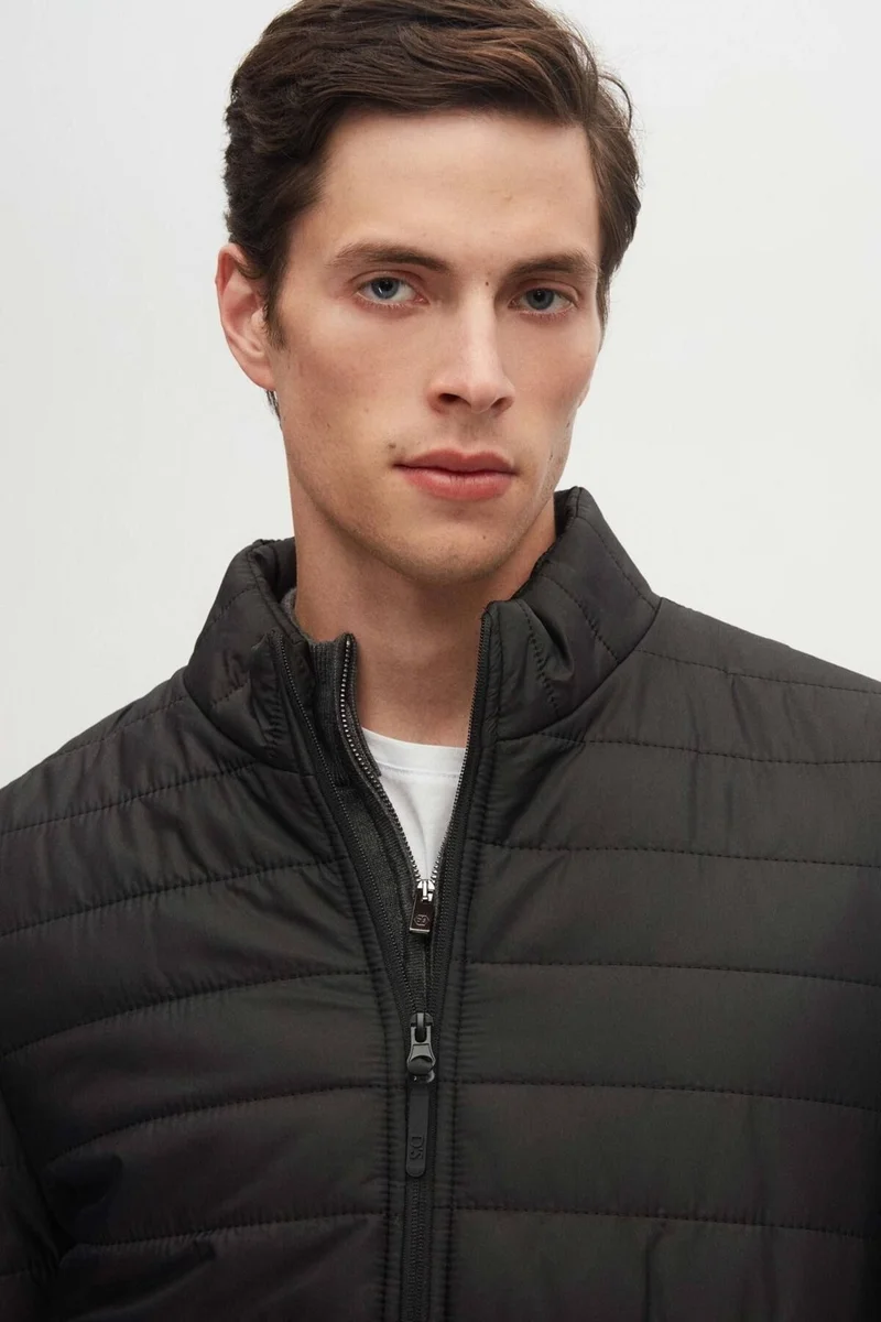 دي أس دامات Ds Damat Slim Fit Black Windproof Fiber Filled Coat 3HF07ORT04262
