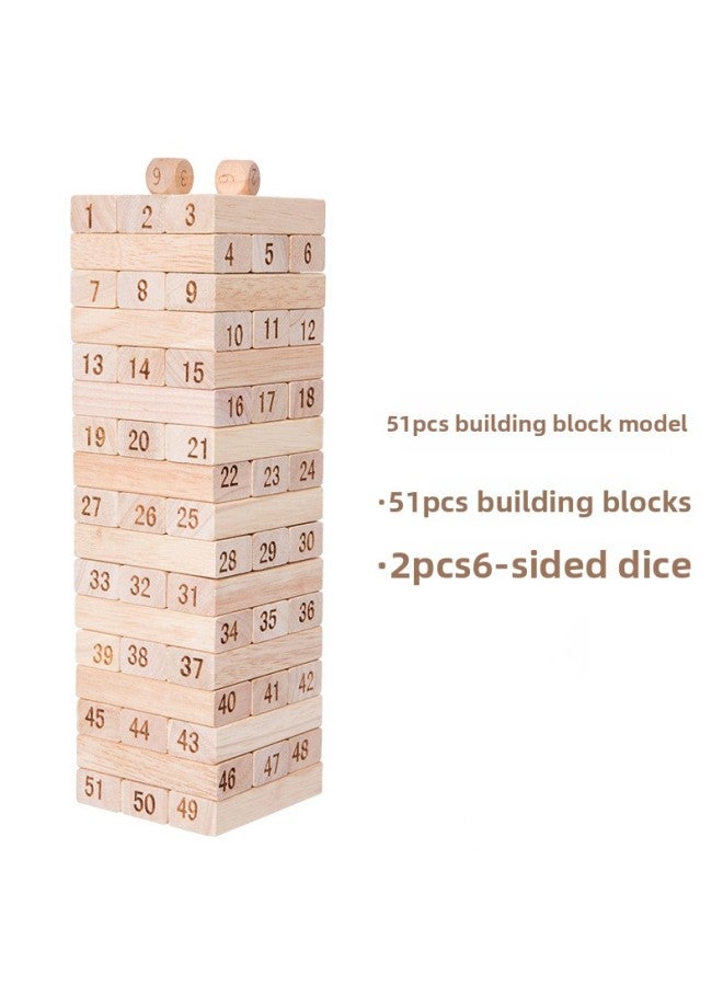 Children's Early Education Wooden Rubber Wood Jenga Leisure Desktop Parent-child Digital Jenga Building Blocks Educational Toys