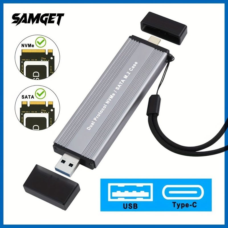علبة M2 NVMe SSD خارجية من نوع USB 3.1 Type C بسرعة 10 جيجابت في الثانية لأقراص PCIe NVMe و SATA NGFF مع سعة تخزين تصل إلى 2 تيرابايت، متوافقة مع أجهزة الكمبيوتر المحمولة والهواتف وأجهزة الكمبيوتر المكتبية. - Image 1