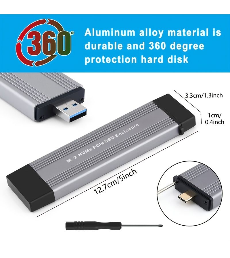 علبة M2 NVMe SSD خارجية من نوع USB 3.1 Type C بسرعة 10 جيجابت في الثانية لأقراص PCIe NVMe و SATA NGFF مع سعة تخزين تصل إلى 2 تيرابايت، متوافقة مع أجهزة الكمبيوتر المحمولة والهواتف وأجهزة الكمبيوتر المكتبية. - Image 2