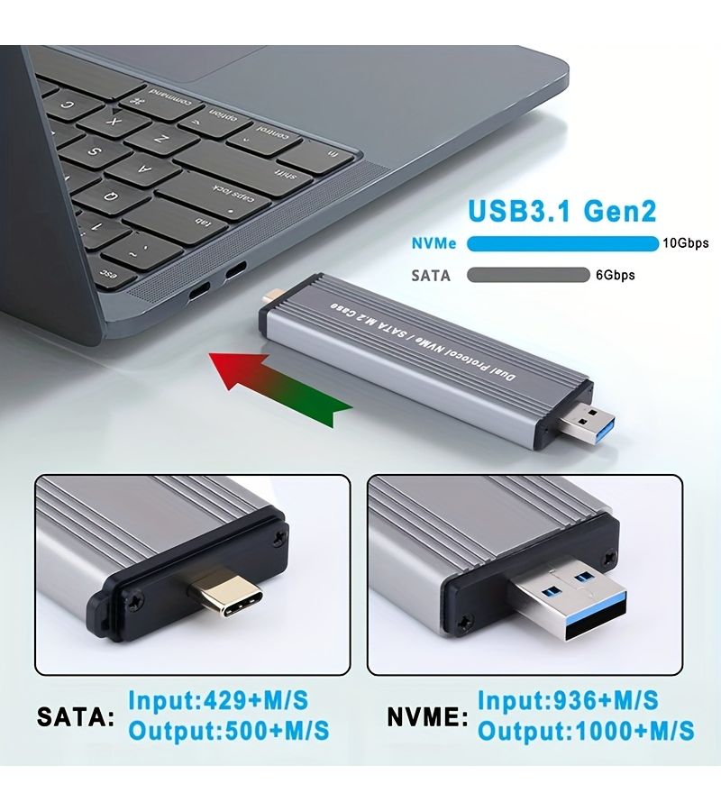 علبة M2 NVMe SSD خارجية من نوع USB 3.1 Type C بسرعة 10 جيجابت في الثانية لأقراص PCIe NVMe و SATA NGFF مع سعة تخزين تصل إلى 2 تيرابايت، متوافقة مع أجهزة الكمبيوتر المحمولة والهواتف وأجهزة الكمبيوتر المكتبية. - Image 3