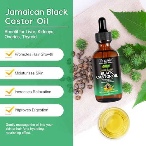 Tiuedu Jamaican Black Castor Oil for Hair Growth,Thicker Eyelashes & Eyebrows,Castor Oil for Hair,Face,Body & Skin,100% Pure Cold Pressed Black Castor Oil,Hair Nourishing Oil,Massage Oils - Image 2