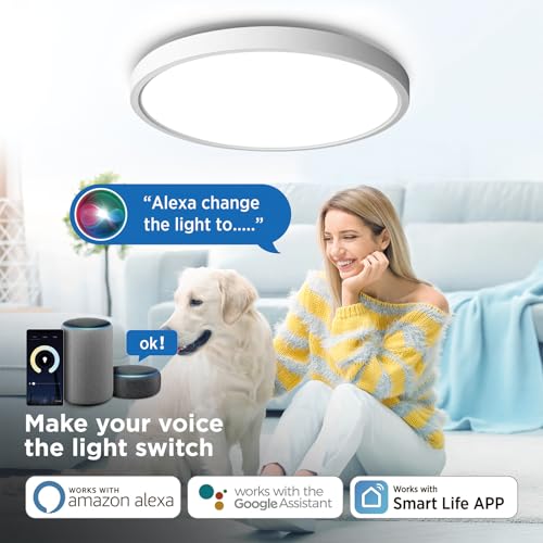 TALOYA Smart Ceiling Light Flush Mount LED WiFi,Compatible with Alexa Google Home,Dimmable Low Profile Ambient Light Fixture for Bedroom Living Room Hallway Kitchen Nursery,12 Inch,RGB - Image 5