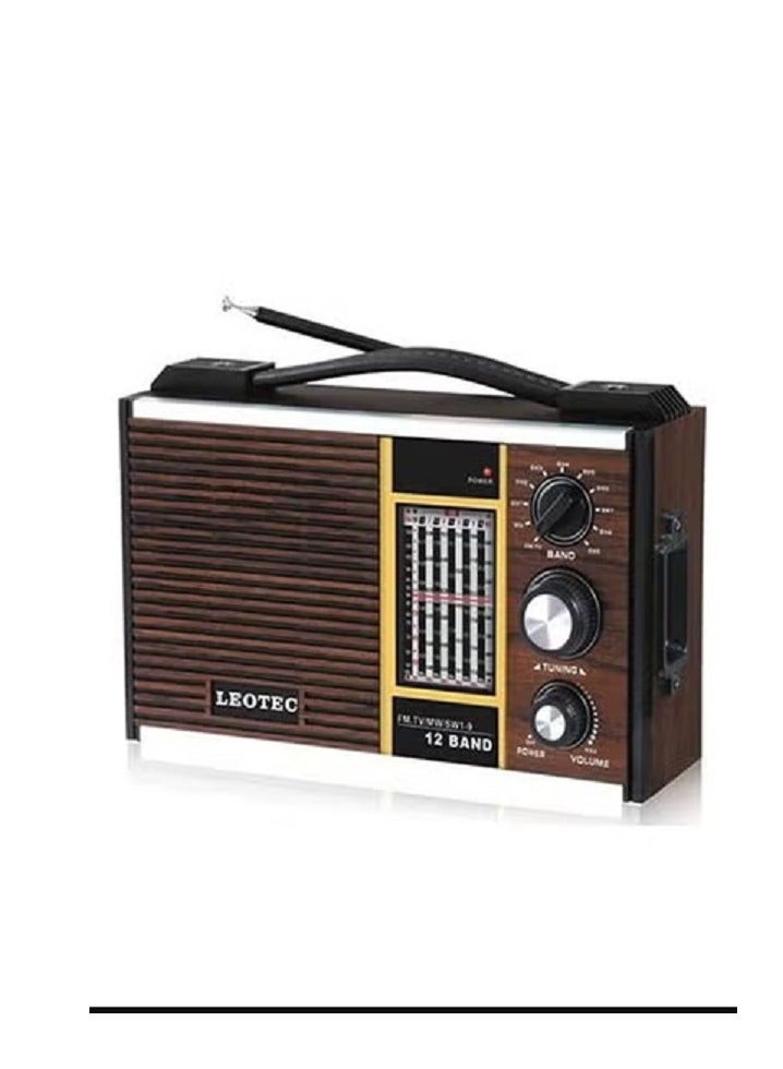 Leotec Radio Classic Wood Work Without Electricity 12 Bands