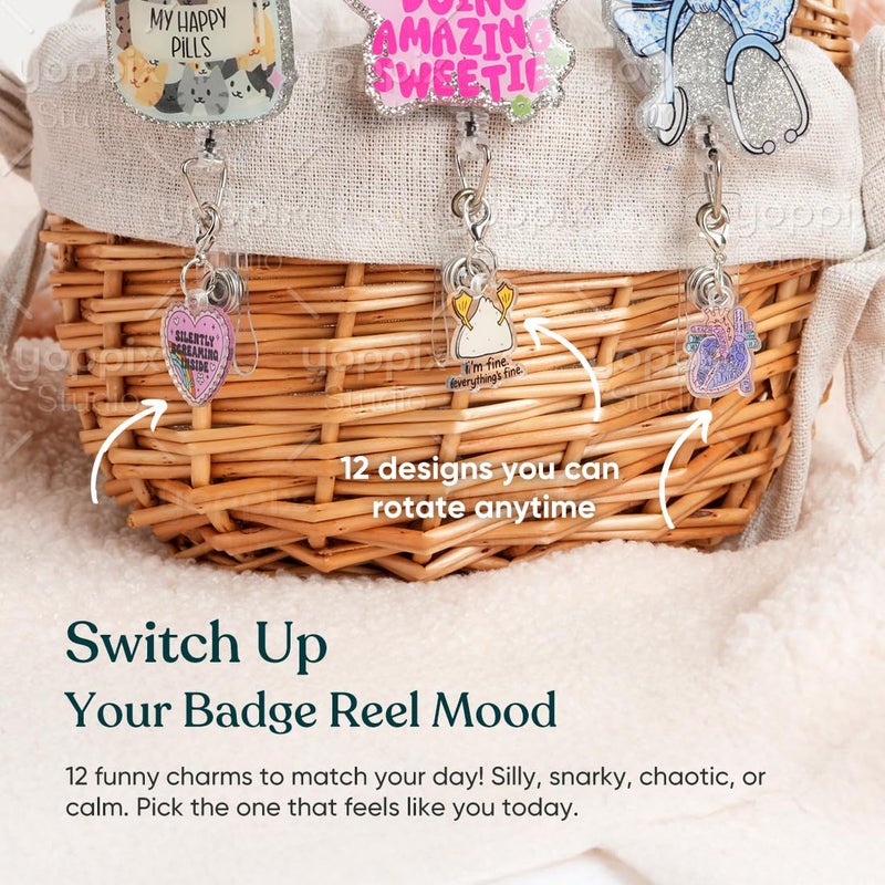 YOPPIX STUDIO YOPPIX 24 Pcs Nurse Badge Reel Charms - Cute & Funny Acrylic Charms for ID Holders, Perfect for Nurses, Medical Staff, Teachers, Students & Office Professionals - Image 2