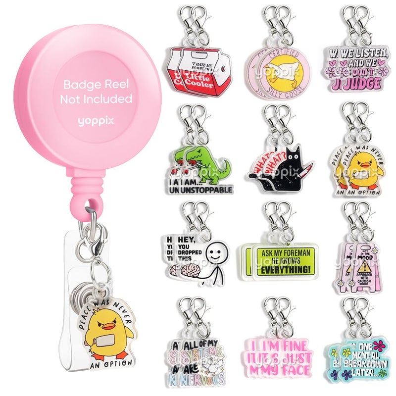 YOPPIX STUDIO YOPPIX 24 Pcs Nurse Badge Reel Charms - Cute & Funny Acrylic Charms for ID Holders, Perfect for Nurses, Medical Staff, Teachers, Students & Office Professionals - Image 1