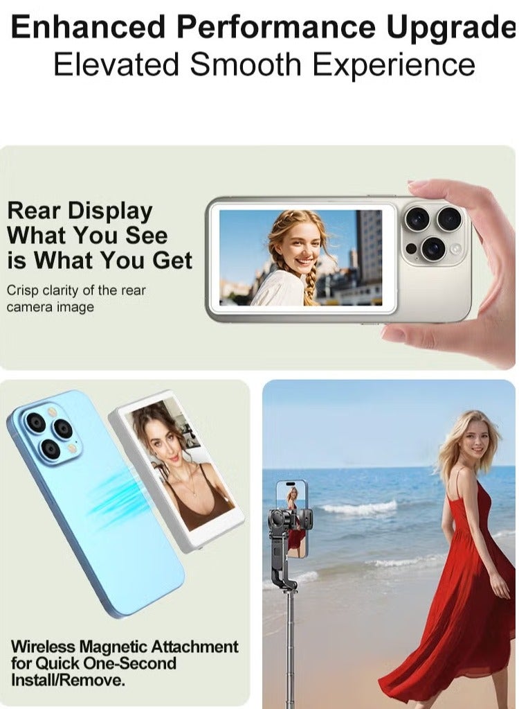HUMJO Wireless Magnetic Selfie Monitor Screen for iPhone Vlog Live Stream Rear Back Camera Wireless Connection with Remote Control Compatible with iPhone 12/13/14/15/16/Samsung Galaxy/Android - Image 3