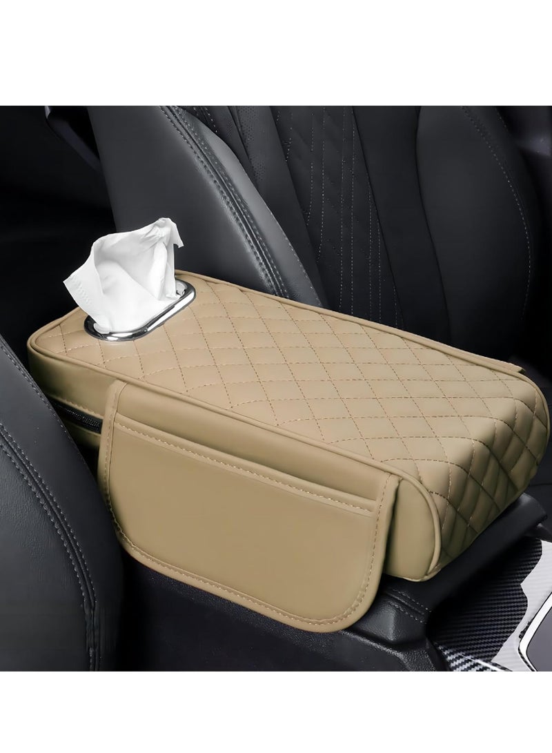 Generic Car Center Console Cover Universal Arm Rest Cover Cushion Leather Car Armrest Box Pad with Pocket and Tissue Box Comfortable Auto Armrest Cushion, Universal Arm Rest Protector for Car SUV Truck - Image 1