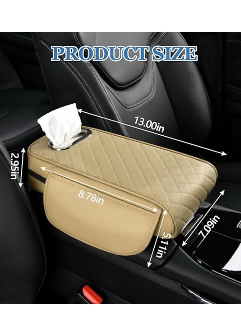 Generic Car Center Console Cover Universal Arm Rest Cover Cushion Leather Car Armrest Box Pad with Pocket and Tissue Box Comfortable Auto Armrest Cushion, Universal Arm Rest Protector for Car SUV Truck - Image 2