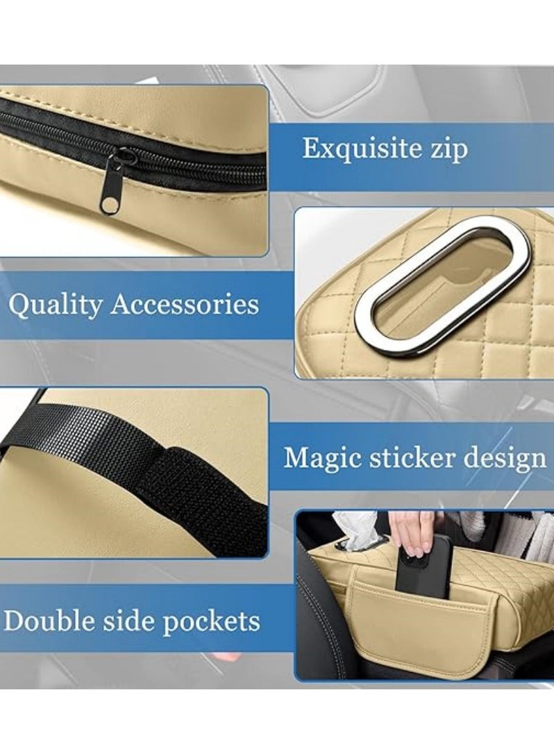Generic Car Center Console Cover Universal Arm Rest Cover Cushion Leather Car Armrest Box Pad with Pocket and Tissue Box Comfortable Auto Armrest Cushion, Universal Arm Rest Protector for Car SUV Truck - Image 3