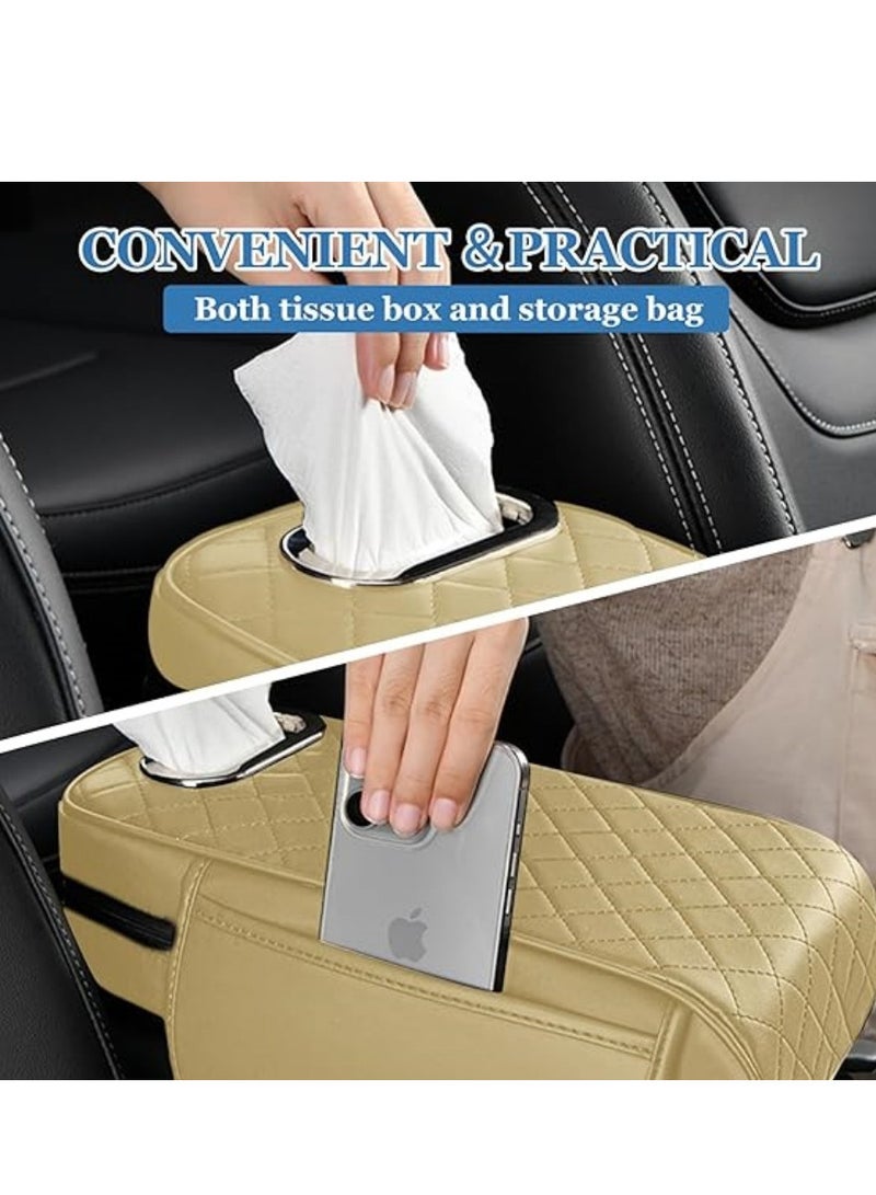 Generic Car Center Console Cover Universal Arm Rest Cover Cushion Leather Car Armrest Box Pad with Pocket and Tissue Box Comfortable Auto Armrest Cushion, Universal Arm Rest Protector for Car SUV Truck - Image 5