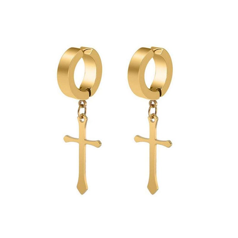 CCBFY Non-pierced Earrings Set for Men Women Cross Titanium Steel Hoop Dangle Clip On Earring - Image 1