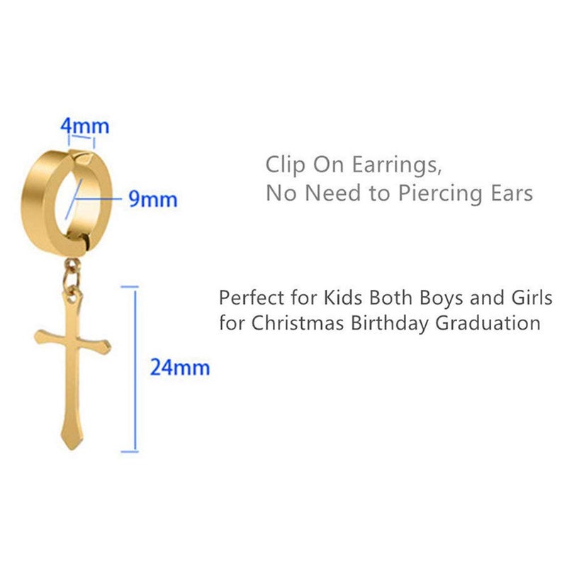 CCBFY Non-pierced Earrings Set for Men Women Cross Titanium Steel Hoop Dangle Clip On Earring - Image 2
