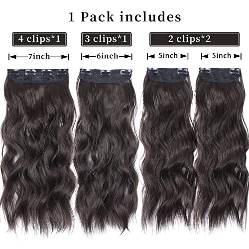 LEEONS Clip in Hair Extensions 4PCS Brown Black Thick Hair Piece 20 Inches Long Wavy Clip in Extensions Full Head Synthetic Hairpieces for Women (4pcs, 20Inch, 4#) - Image 2