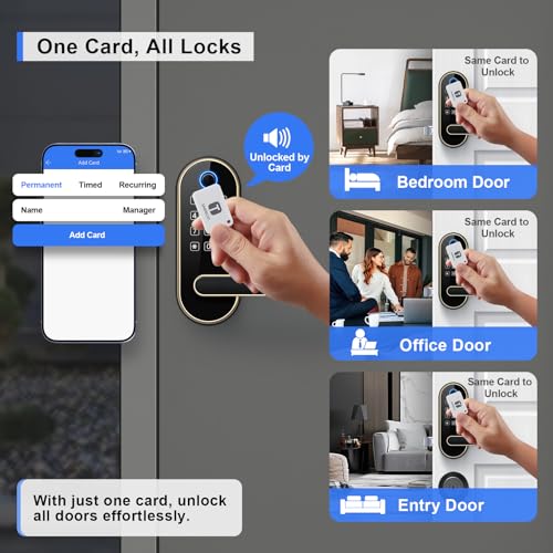 samtechT Keyless Entry Fingerprint Smart Lock with Handle & Keypad: Electronic/Electric Digital Lock with Code/Passcode, Biometric Deadbolt Door Knob for Front Door, Bedroom, Interior or Exterior Use (Gold) - Image 5