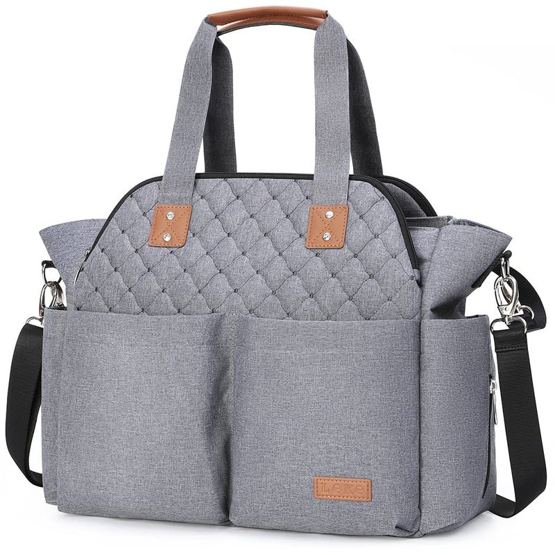 Lekebaby Diaper Bag Tote Large Diaper Bags WaterproofLarge Mommy Bag for Hospital Baby Bags for Mom Travel Diaper Tote Messenger PurseGrey