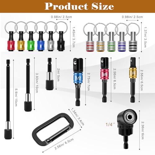 Anglekai 18PCS Bit Holder Cool Gadgets, 11P Drill Bit Holder Keychain/ 3P Impact Drill Sockets Adapter/ 3P 1/4’’ Quick Hex Shank/ 105°Right Angle Driver with 1/4’’Hex Shank - Image 2