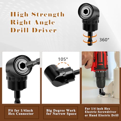 Anglekai 18PCS Bit Holder Cool Gadgets, 11P Drill Bit Holder Keychain/ 3P Impact Drill Sockets Adapter/ 3P 1/4’’ Quick Hex Shank/ 105°Right Angle Driver with 1/4’’Hex Shank - Image 5