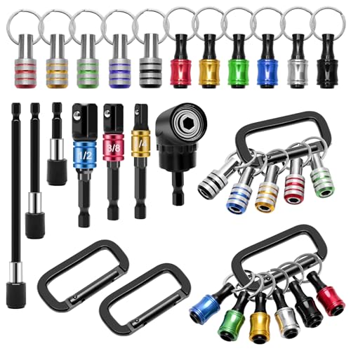 Anglekai 18PCS Bit Holder Cool Gadgets, 11P Drill Bit Holder Keychain/ 3P Impact Drill Sockets Adapter/ 3P 1/4’’ Quick Hex Shank/ 105°Right Angle Driver with 1/4’’Hex Shank - Image 1