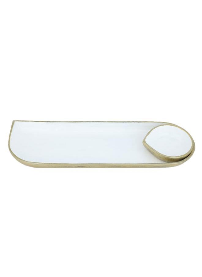 Alsaif Porcelain Serving Plate 38.5 X 13 X 3.2 Cm With Small Bowl White  - Image 1