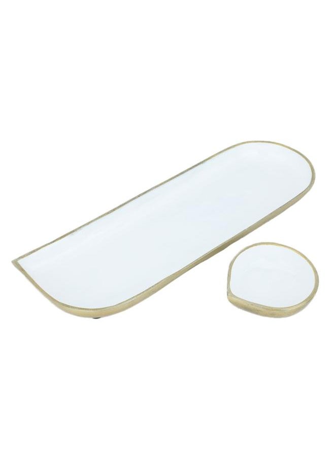 Alsaif Porcelain Serving Plate 38.5 X 13 X 3.2 Cm With Small Bowl White  - Image 2