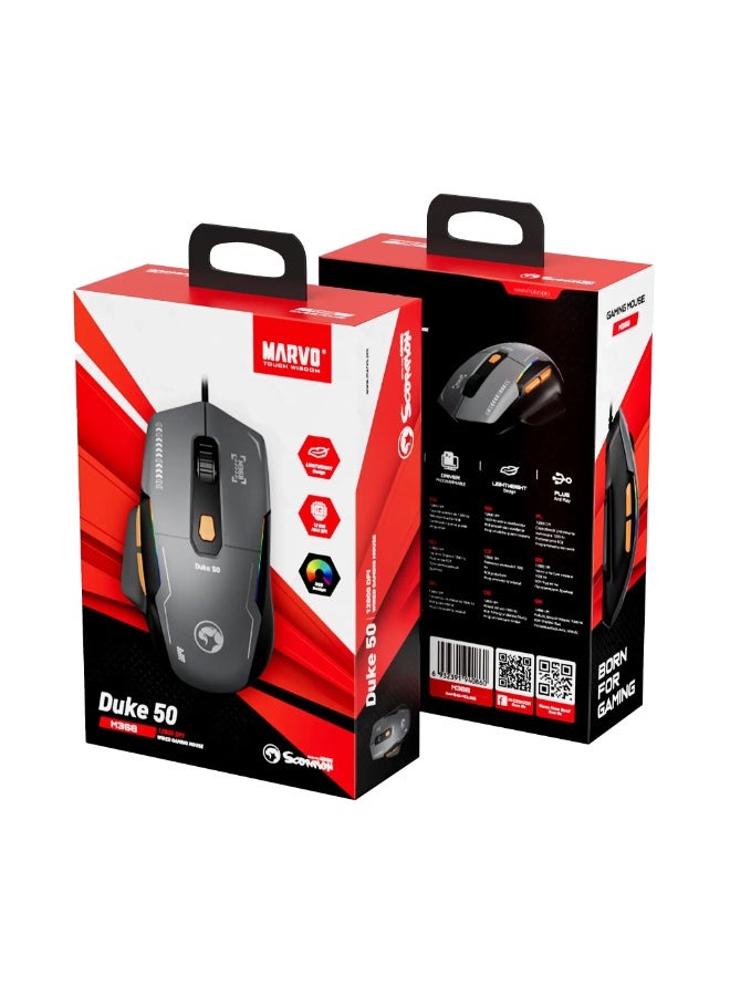 مارفو ماوس الألعاب السلكي DUKE 50 M368 RGB - مستشعر بصري بدقة 12800 نقطة في البوصة، معدل استجابة 1000 هرتز - Image 2