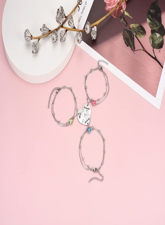 Zysta 3 PCS Puzzle Piece Bracelet Set for Best Friend Stainless Steel Best Friends Forever Matching Heart Puzzle Link Bracelet for BFF Family Love Friendship Jewelry Gift Sets - Image 3