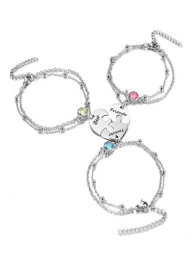 Zysta 3 PCS Puzzle Piece Bracelet Set for Best Friend Stainless Steel Best Friends Forever Matching Heart Puzzle Link Bracelet for BFF Family Love Friendship Jewelry Gift Sets - Image 2