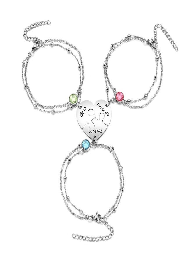Zysta 3 PCS Puzzle Piece Bracelet Set for Best Friend Stainless Steel Best Friends Forever Matching Heart Puzzle Link Bracelet for BFF Family Love Friendship Jewelry Gift Sets - Image 1