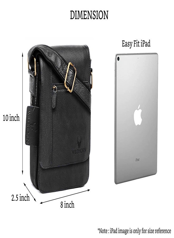 WildHorn Leather Sling Messenger Bag for Men I Multipurpose Crossbody Bag I Travel Bag with Adjustable Strap I IDIMENSION: L- 8 inch H- 10.5 inch W- 2.75 inch (BLACK) - Image 3