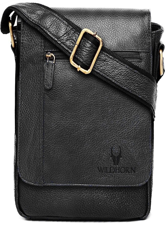 WildHorn Leather Sling Messenger Bag for Men I Multipurpose Crossbody Bag I Travel Bag with Adjustable Strap I IDIMENSION: L- 8 inch H- 10.5 inch W- 2.75 inch (BLACK) - Image 2