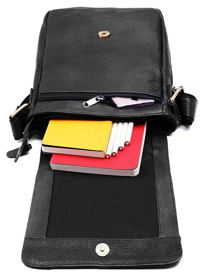 WildHorn Leather Sling Messenger Bag for Men I Multipurpose Crossbody Bag I Travel Bag with Adjustable Strap I IDIMENSION: L- 8 inch H- 10.5 inch W- 2.75 inch (BLACK) - Image 4