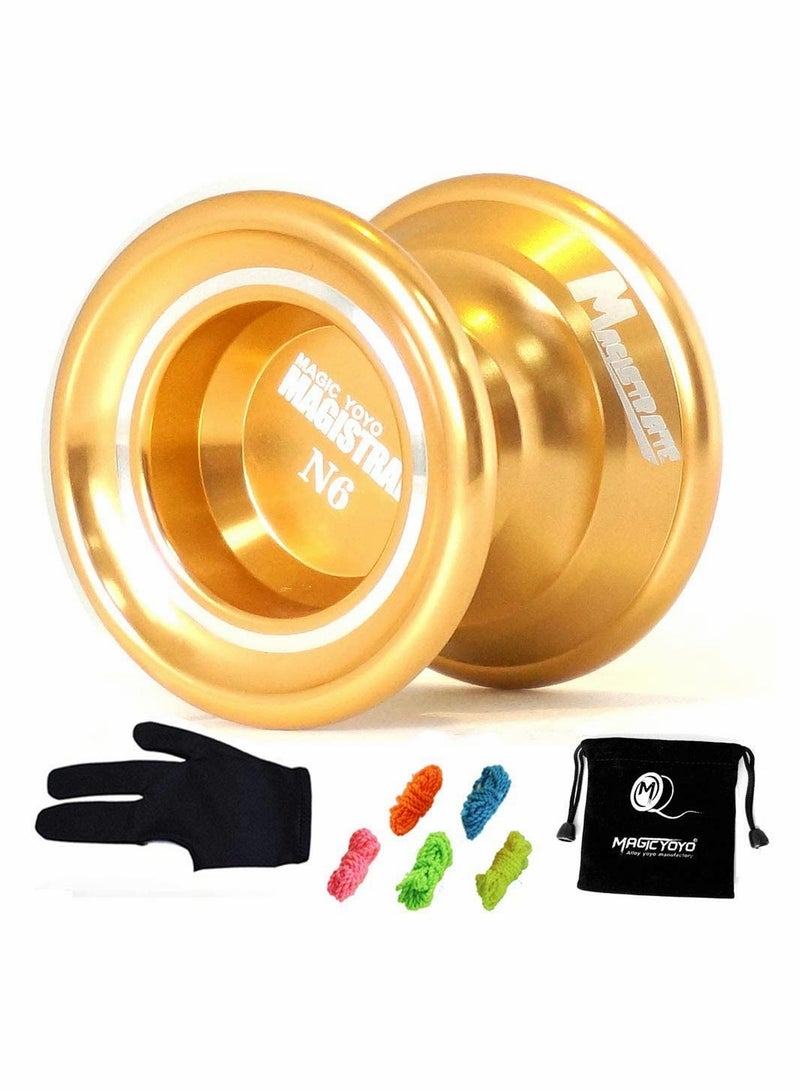 Magic yoyo N6 Magistrate Professional Alloy Unresponsive Yoyo Golden + Yoyo Bag + 5 Strings+ Glove Gift - Image 1