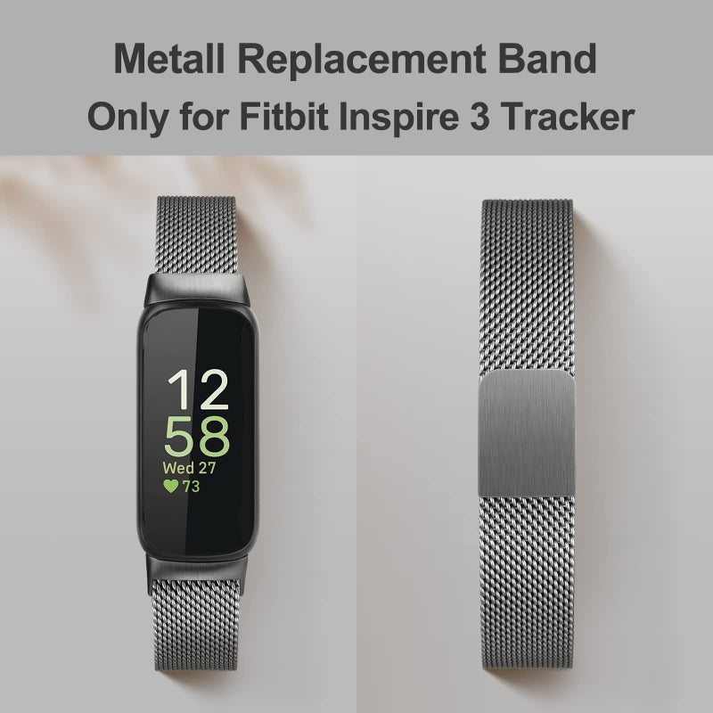 Vanjua فانجوا لأساور فيتبيت إنسباير 3 للنساء والرجال، سوار معدني من الفولاذ المقاوم للصدأ مع حلقة شبكية قابلة للتعديل، أساور بديلة متوافقة مع متتبع اللياقة البدنية فيتبيت إنسباير 3 (رمادي فضائي) - Image 2