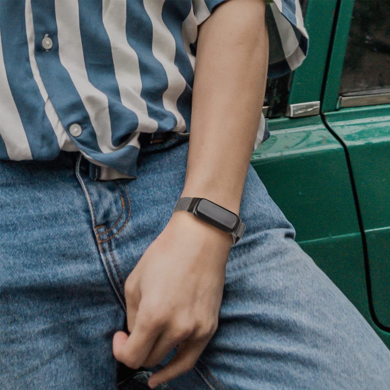 Vanjua فانجوا لأساور فيتبيت إنسباير 3 للنساء والرجال، سوار معدني من الفولاذ المقاوم للصدأ مع حلقة شبكية قابلة للتعديل، أساور بديلة متوافقة مع متتبع اللياقة البدنية فيتبيت إنسباير 3 (رمادي فضائي) - Image 5