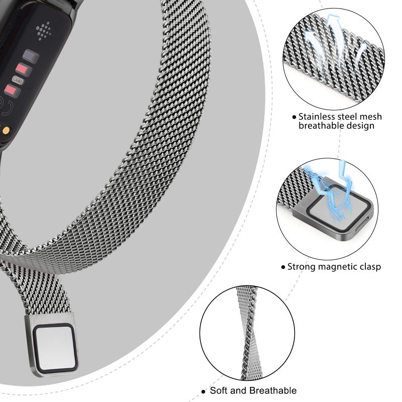 Vanjua فانجوا لأساور فيتبيت إنسباير 3 للنساء والرجال، سوار معدني من الفولاذ المقاوم للصدأ مع حلقة شبكية قابلة للتعديل، أساور بديلة متوافقة مع متتبع اللياقة البدنية فيتبيت إنسباير 3 (رمادي فضائي) - Image 3