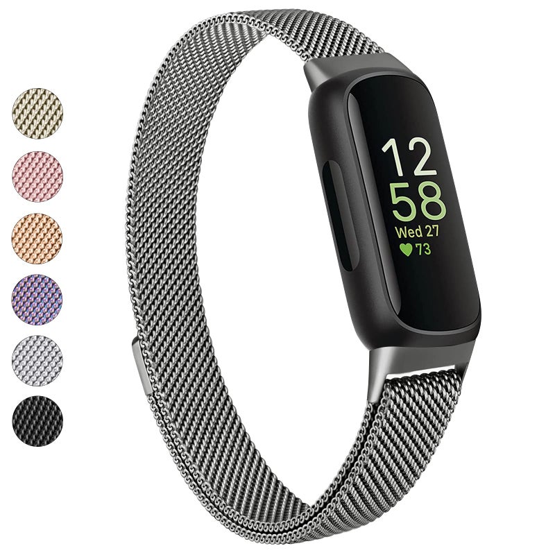 Vanjua فانجوا لأساور فيتبيت إنسباير 3 للنساء والرجال، سوار معدني من الفولاذ المقاوم للصدأ مع حلقة شبكية قابلة للتعديل، أساور بديلة متوافقة مع متتبع اللياقة البدنية فيتبيت إنسباير 3 (رمادي فضائي) - Image 1