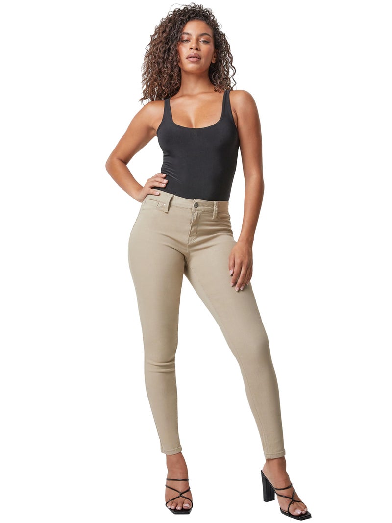YMI Women's Hyperstretch Mid-Rise Skinny Jeans, Taupe, S - Image 2
