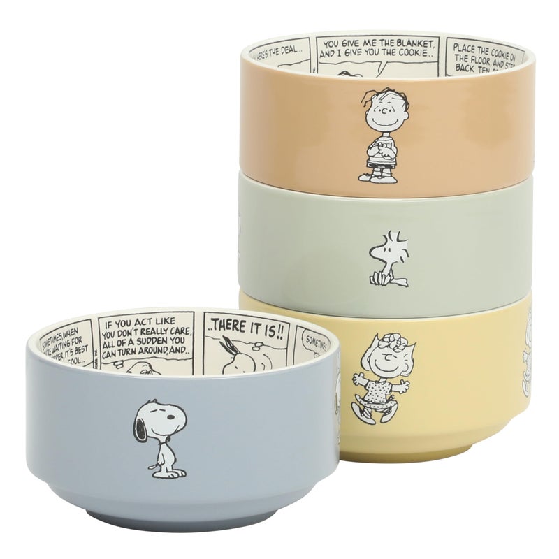 Peanuts Snoopy Bonbon Bites 4-Piece 5.5-Inch Decorated Stoneware Ceramic Stackable Bowl Set, Microwave & Dishwasher Safe Snack and Dessert Bowls - Image 1