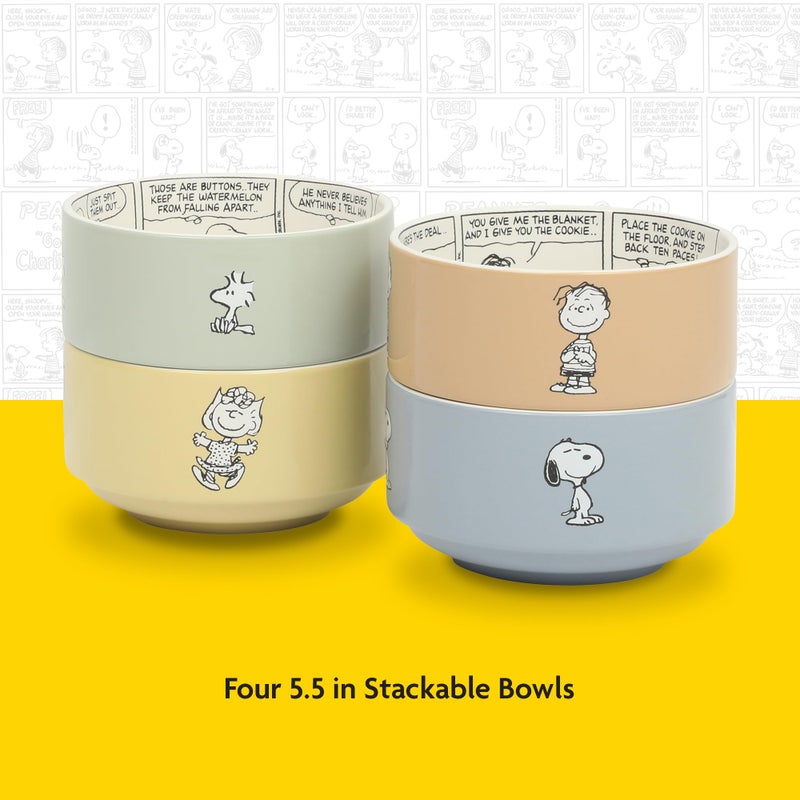 Peanuts Snoopy Bonbon Bites 4-Piece 5.5-Inch Decorated Stoneware Ceramic Stackable Bowl Set, Microwave & Dishwasher Safe Snack and Dessert Bowls - Image 3