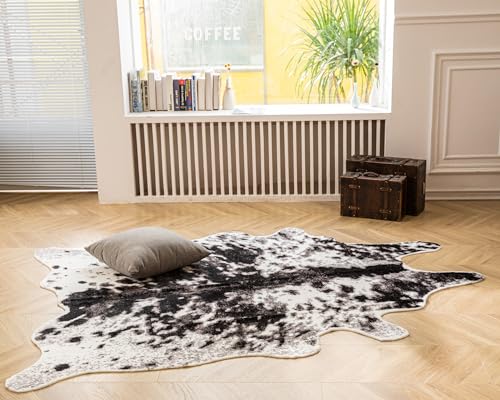MustMat Faux Cowhide Rug Cow Print Rug Western Cowhide Area Rugs for Living Room (Black and White, 2.6ft x 4.1ft) - Image 3