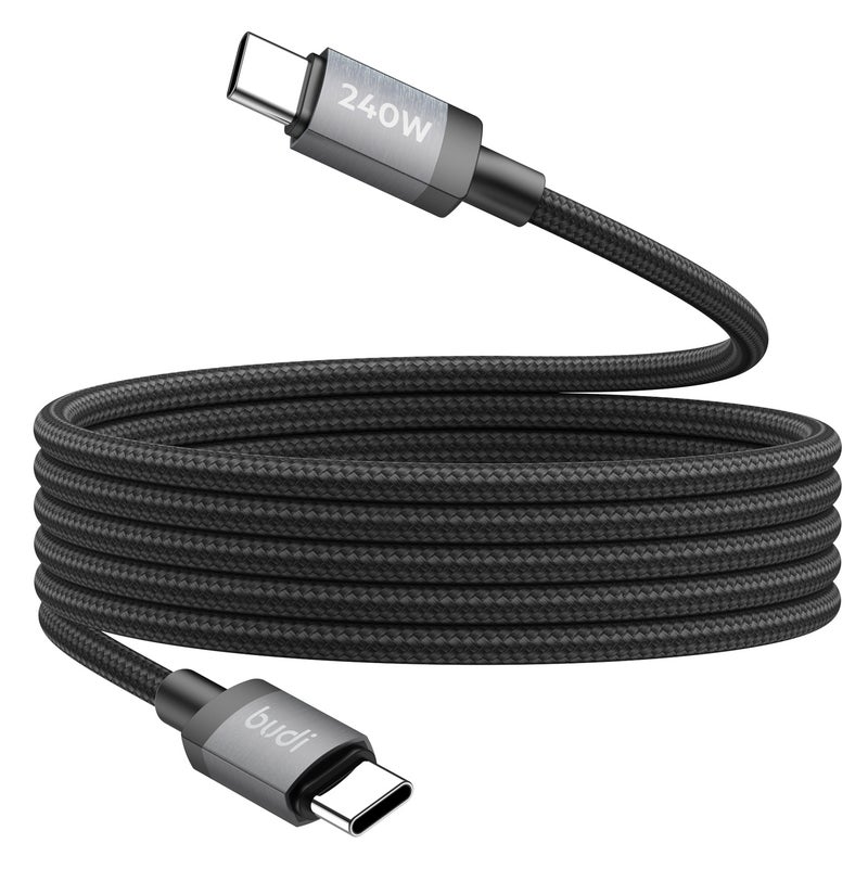 بودي كابل شحن سريع USB-C إلى USB-C بقدرة 240 واط (تقنية PD)، بطول 3 أمتار / 9.8 قدم (DC265TT30B)؛ كابل مغطى بجديلة من النايلون، مزود بشريحة E-Marker وهيكل من الألومنيوم، باللون الأسود. - Image 1