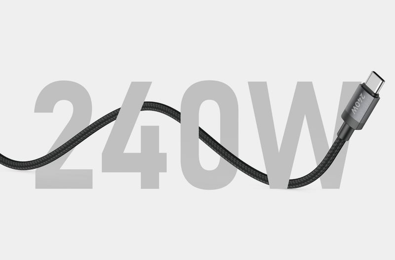 بودي كابل شحن سريع USB-C إلى USB-C بقدرة 240 واط (تقنية PD)، بطول 3 أمتار / 9.8 قدم (DC265TT30B)؛ كابل مغطى بجديلة من النايلون، مزود بشريحة E-Marker وهيكل من الألومنيوم، باللون الأسود. - Image 3