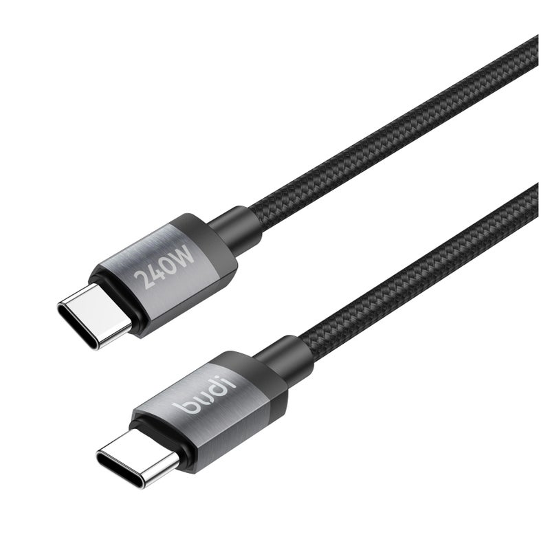 بودي كابل شحن سريع USB-C إلى USB-C بقدرة 240 واط (تقنية PD)، بطول 3 أمتار / 9.8 قدم (DC265TT30B)؛ كابل مغطى بجديلة من النايلون، مزود بشريحة E-Marker وهيكل من الألومنيوم، باللون الأسود. - Image 4
