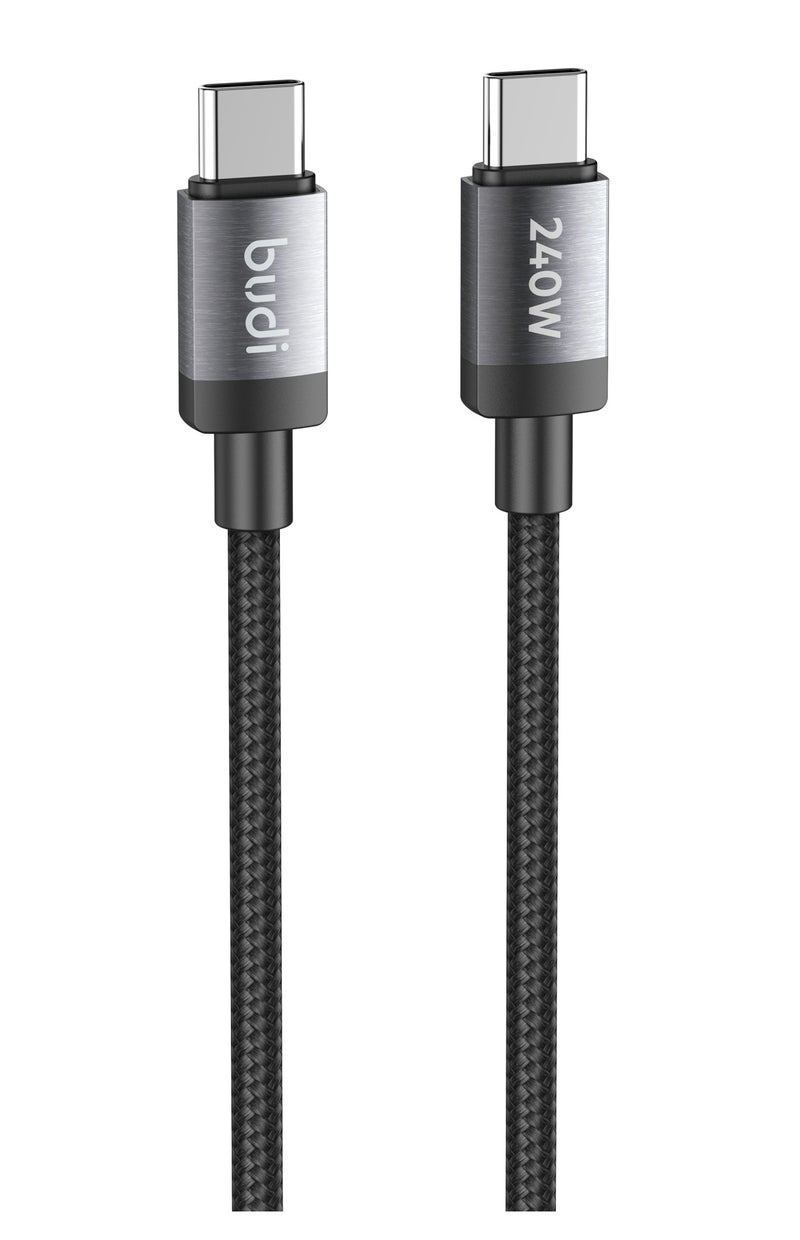 بودي كابل شحن سريع USB-C إلى USB-C بقدرة 240 واط (تقنية PD)، بطول 3 أمتار / 9.8 قدم (DC265TT30B)؛ كابل مغطى بجديلة من النايلون، مزود بشريحة E-Marker وهيكل من الألومنيوم، باللون الأسود. - Image 5