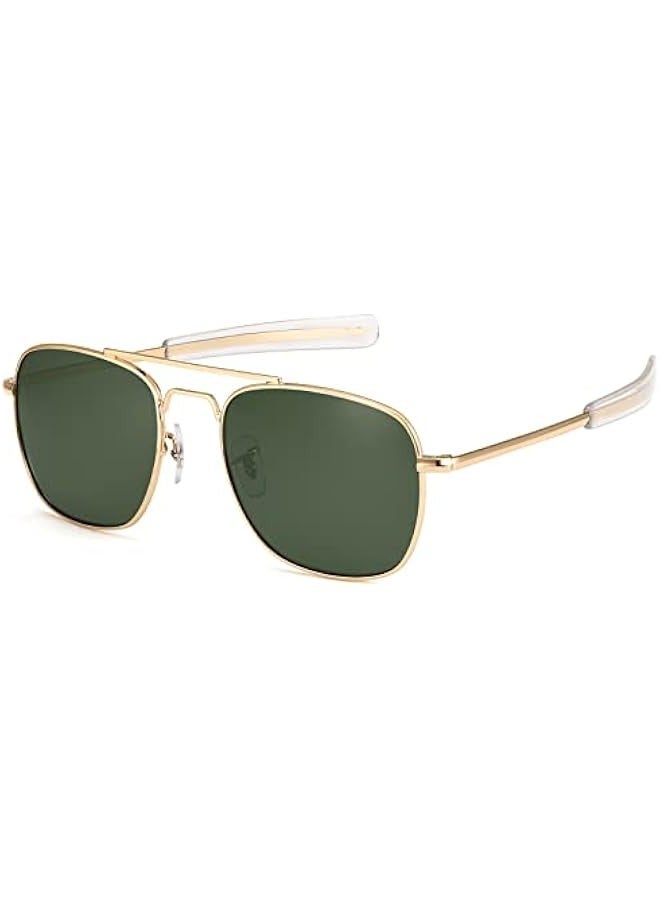 Mens Aviator Sunglasses Polarized 55mm Pilot Military Square Shades with Bayonet Temples - Image 1